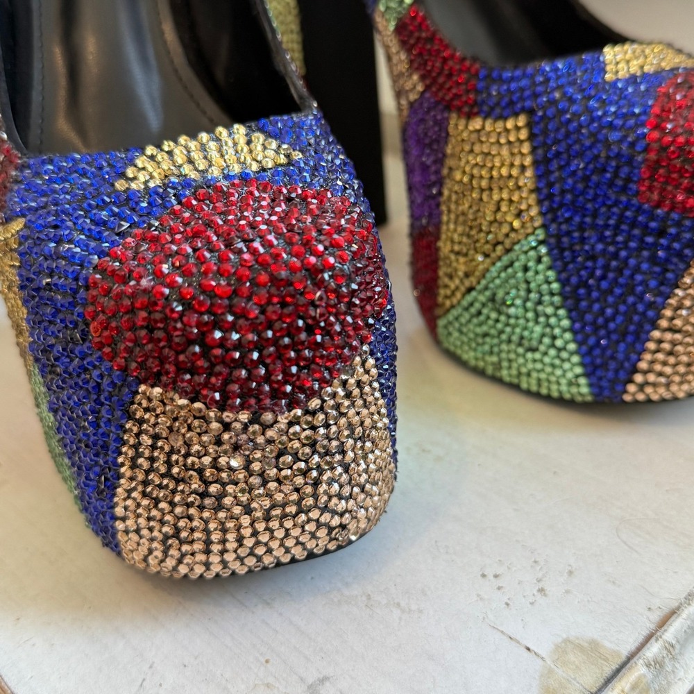 AZALEA WANG Margaret Multi Rhinestone Platform Heels Party Colorful WOMEN 6 - Picture 5 of 12
